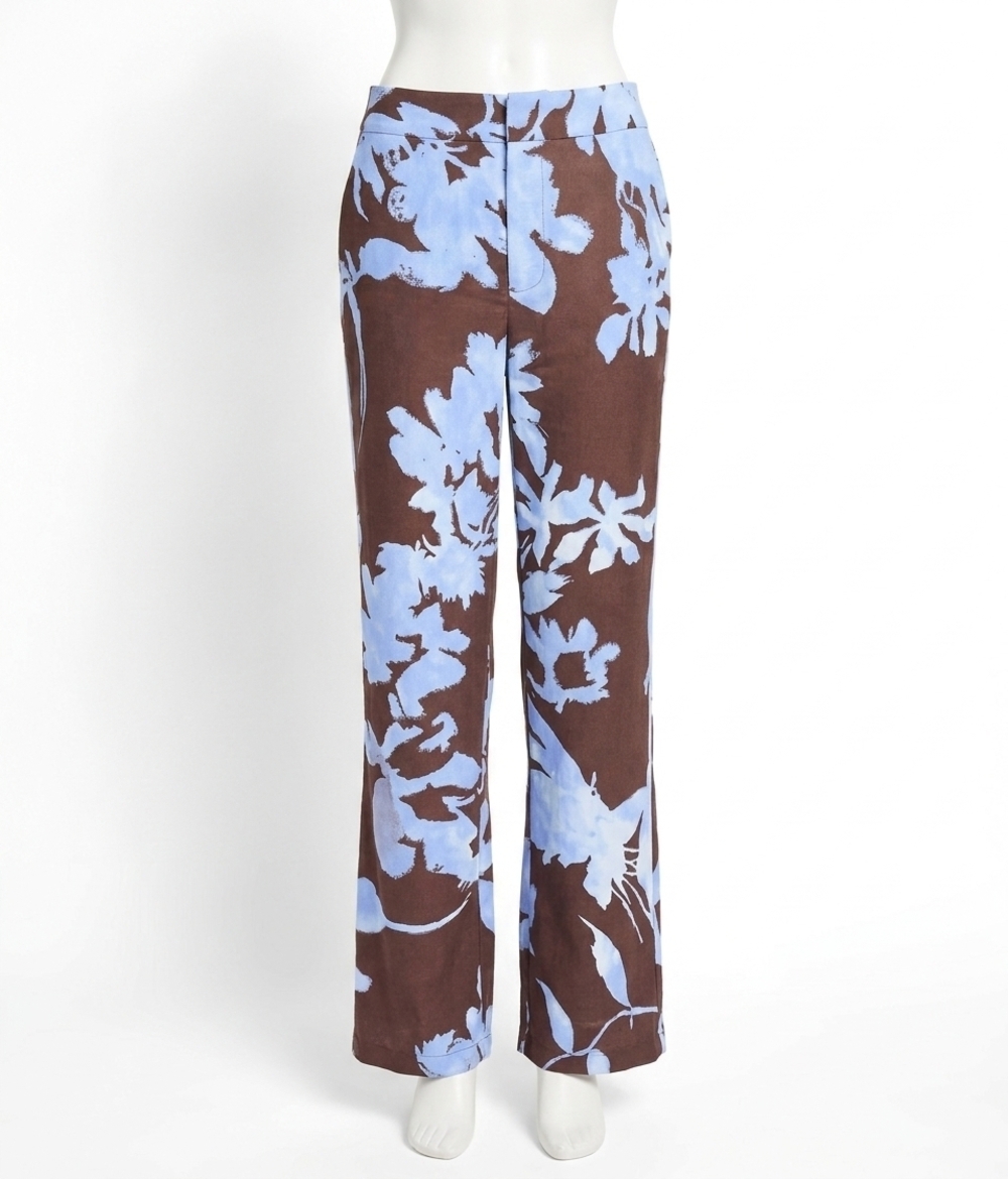 NEW NIC + ZOE cloud blossom eliot wide leg pants in brown multi